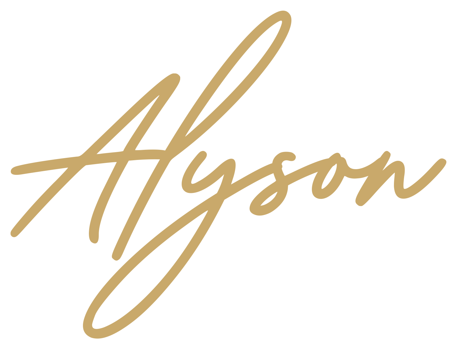 Alyson, handwritten signature in gold